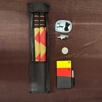 Referee tool set with flags, whistle, and cards